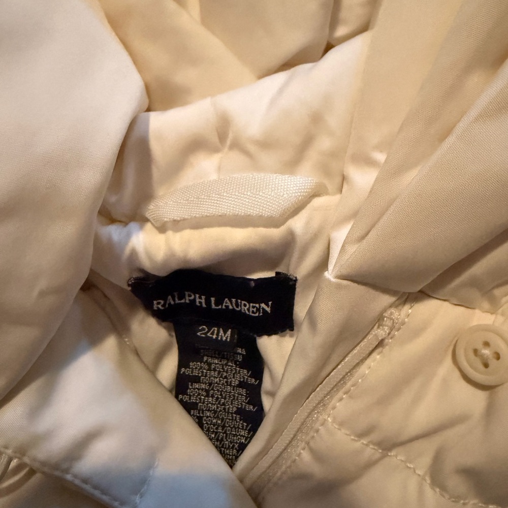 Ralph Lauren White Quilted Hooded Jacket with Pink Pony - Picture 4 of 8
